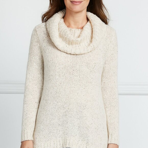 Michael Kors XL Sequined Cowl Neck Hi-Lo Sweater | Cream Knit Cozy Chic - Picture 1 of 10